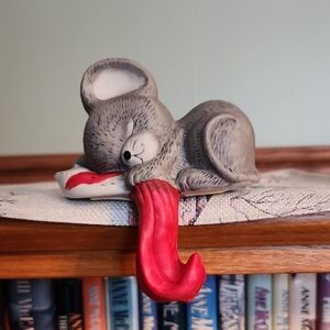 Gray and Red Sleeping Mouse Shelf Accent